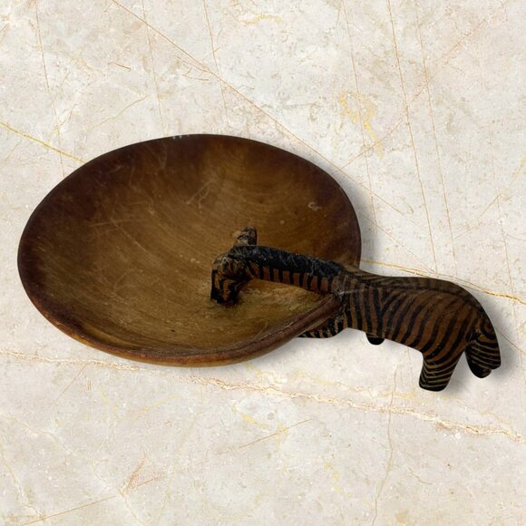Carved Wood Decorative Bowl African Zebra Eclectic Safari Decor - Picture 2 of 9
